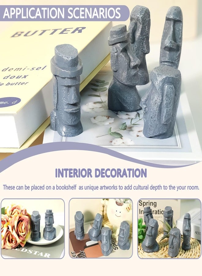 Pamonrueer 8 Pcs Miniature Easter Island Head Statue Moai Statue Decor 2.5 in Resin Stone Island for Room Accessories Antique Sculpture Christmas Desktop Bookshelf - Image 4